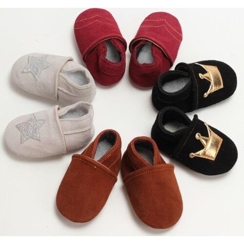 Genuine Leather Baby moccasins Crown and Stars soft bottom Baby boys Shoes suede First Walkers