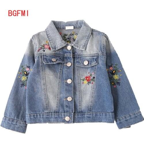 Kids Girls Casual Jacket Spring Fall Baby Girls Denim Jackets Coats Flower Embroidery Girl Fashion Children Outwear Coat