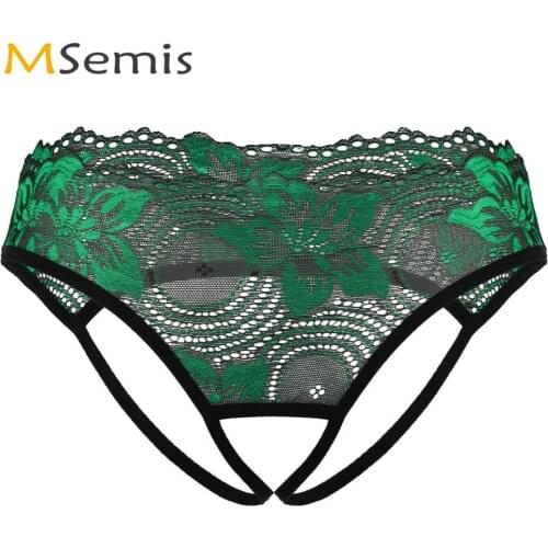 Erotic Ladies Panties Transparent Floral Lace Lingerie Women Hot Sexy Open Crotch Slips Thong Low Rise G-string Briefs Underwear