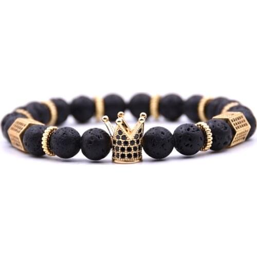 KANGKANG classic 18 colors Natural stone bracelets Micro-inlay Zirconia Dazzling Crown bracelets For Women Men Cool bracelet