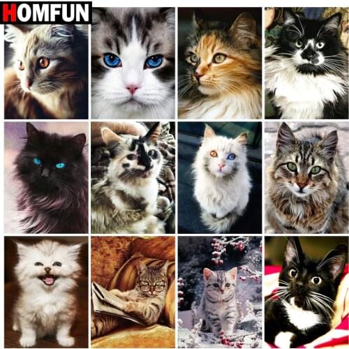 HOMFUN Rhinestone Painting Crystal Decor Diy Diamond Painting "Cat animal" 3D Cross Stitch Pattern Diamond Embroidery