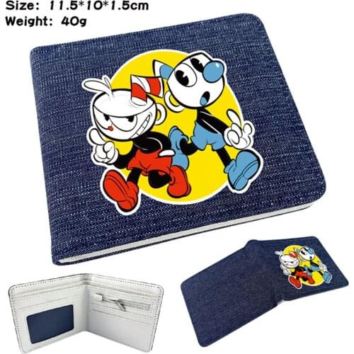Anime Cuphead Short Wallet Denim Teenger Bifold Card Holder Casual High Quality Student Mens Womens Purses