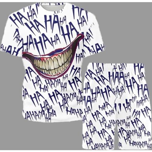 Summer Sets Men Short Sleeve Hip Hop Big Mouth Print Male T-Shirt+Shorts 2-Piece Can Freely Matched Trendy Tracksuit Suit 5XL