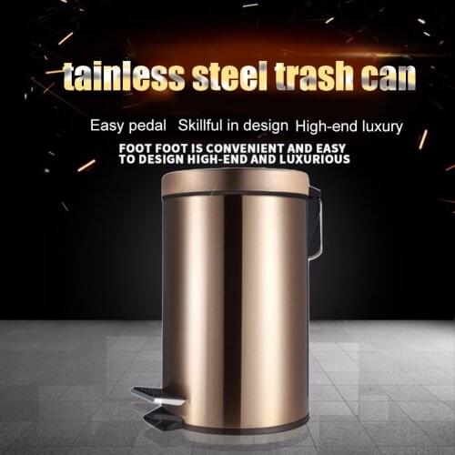 Round Stainless Steel Step Trash Can Wastebasket Garbage Container Bin for Bathroom Bedroom Kitchen Household Merchandises E7