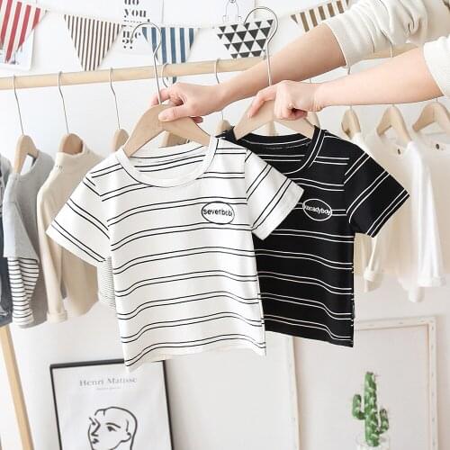 LISUNNY 1-6y Boys T-Shirt 2021 Summer New Children Cotton Tees Baby T-shirt Elastic Stripe Short Sleeve O-Neck Kids Clothes