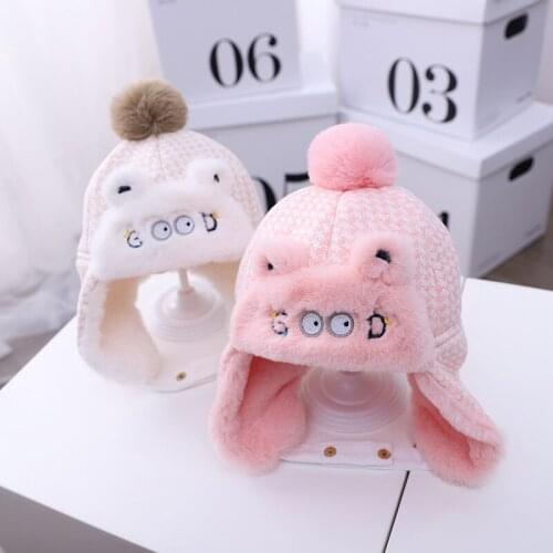 Cute Cartoon Baby Hat With Ears Pompom Warm Baby Girls Hat Ear Protection Kids Hat Beanie Infant Toddler Children Cap Bonnet