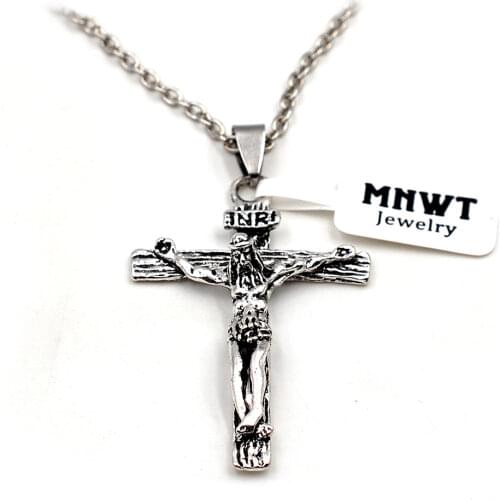 MNWT Cross Necklace INRI Crucifix Jesus Piece Pendant Gold/Ancient silver Color Stainless Steel Men Chain Catholic Jewelry Gifts