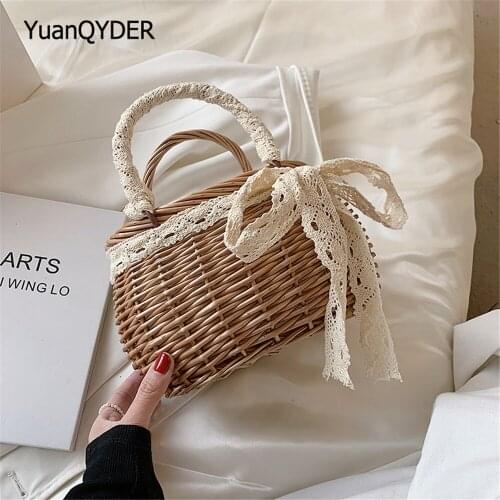 Fashion Ribbon Design Womens Handbag 2021 New Ladies Straw Bag Woven Design Casual Mini Women Mobile Phone Bags Bolsa Feminina