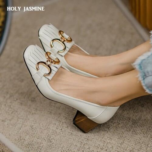 Fashion Women Shoes 2021 Spring Thick Heels Pumps for Women Genuine Leather Genuine Leather Office Lady Party Shoes for Women