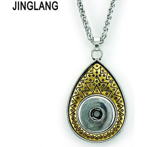 JINGLANG Fashion 18mm Snap Buttons Gold Color Water Drop Charms Interchangeable Pendant Necklaces For Women Jewelry
