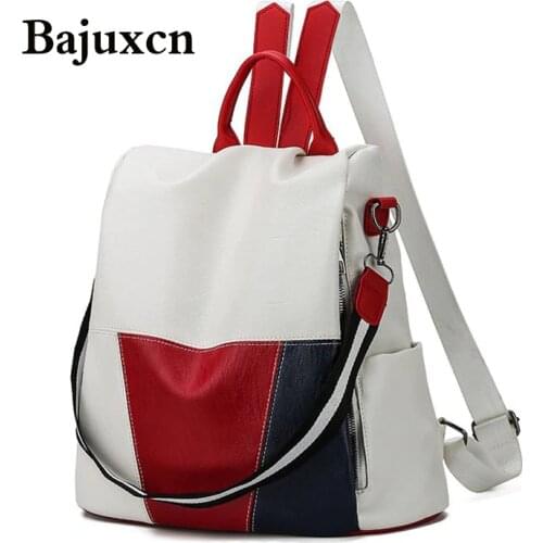 Youth girl large-capacity backpack 2019 new summer hot high quality luxury designer design stitching student bag white