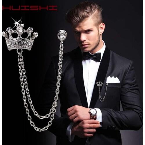 Crown Brooch Korean British Style Chain Crown Brooch Suit Tassel Chain Lapel Pin Badge Retro Men Accessories Wedding Banquet