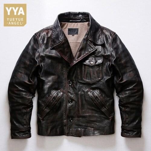 Vintage Motorcycle Bikers Jacket Men Brand High Quality Single Breasted Horsehide Genuine Leather Coat Slim Fit Casual Outerwear