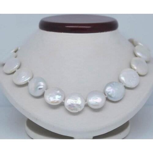 Natural 12-13MM White SOUTH SEA Coin Pearl Necklace 17"
