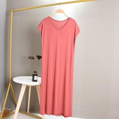 Sexy Nightgown Modal Night Dress Women V Neck Lounge Shirt Short Sleeve Summer Long Nightdress Loose Sleepwear Vestidos Mujer
