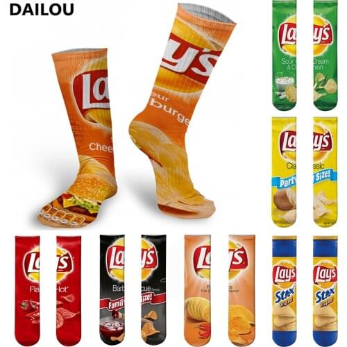 Novel Funny 3D Printing Potato Chip Socks Men Women Cartoon Sweet Female Korean Style Happy Street Hip-Hop Couple Cotton Socks