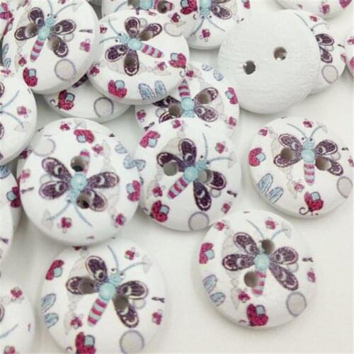 New 100Pcs Dragonfly Wood Buttons 15mm Sewing Craft 2 Holes WB282