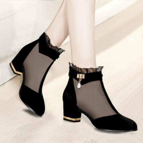 2020 new Summer Gladiator Sandals High Heels Dress Shoes Woman Mesh Sandal Boot Lace Sexy Heels Shoes sandalias Black hot sell