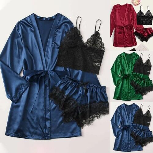 2021 New European and American Cross-border Ladies Multicolor Pajamas Suit Sexy Lace See-through Home Lingerie