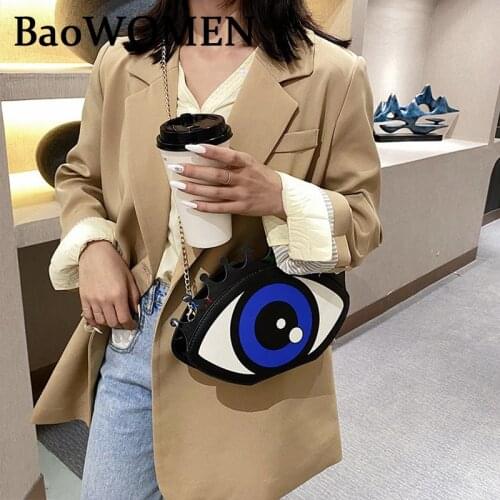 BaoWomen New Fashion Evil Eye Purse Solid Blue PU Leather Evening Bags and Clutches Chain Shoulder Crossbody Handbag For Girls