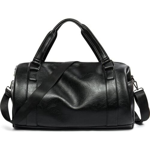 New Men Travel Duffle Bag PU Leather Mens Travel Bags Black Shoulder Handbag Round Bucket Shape Messenger Bag Tote uih89