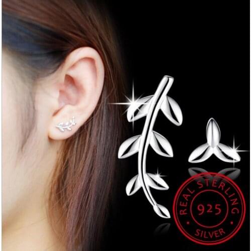 New Fashion 925 Sterling Silver Three Leaves Asymmetrical Stud Earrings brincos For Women Summer Fine Jewelry S-E186