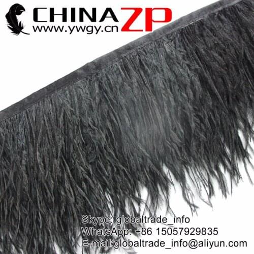 Wholesale in CHINAZP Factory 10yards/lot Graceful Dyed Black Ostrich Feather Trimming with Satin Ribbon Tape
