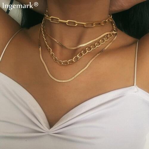 Gothic Punk Cuban Choker Necklace Collar Statement Women Men Multi Layer Aluminum Thick Chain Chunky Necklace Steampunk Jewelry