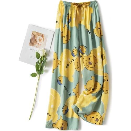 Cotton Silk Pajamas Womens Summer Thin Net Red Wide Leg Pants Rayon Can Be Worn Outside Mosquito Pants Large Size Home