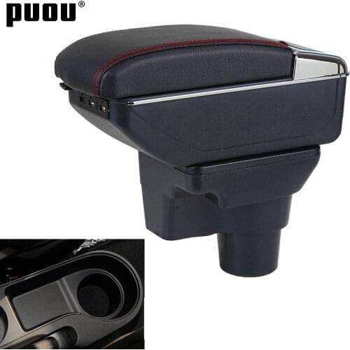 Armrest Box For Hyundai solaris 2/accent/Verna 2017-2018 Rotatable Double layer PU Leather Center Centre Console Retractable USB