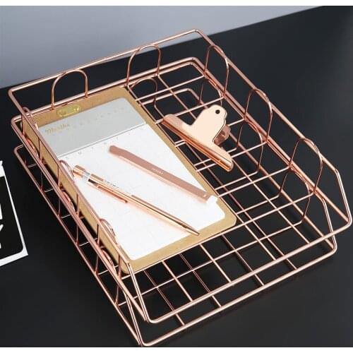 Gold Metal File Tray Desk Accessorie Magazine Holder Handmade Overlayabl File Office Organizer Layering Storage Paper Stand