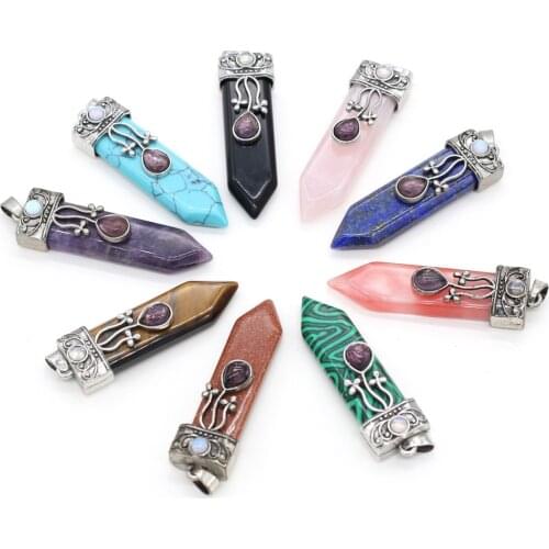 Natural stone Pendant Alloy Flower Crystal Sword shape Exquisite charms For jewelry making DIY Necklace accessories 16x57mm