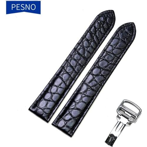 Pesno Unique Round Texture Alligator Skin Leather Watch Band Women Men Watch Accessories for Tank Rontonde
