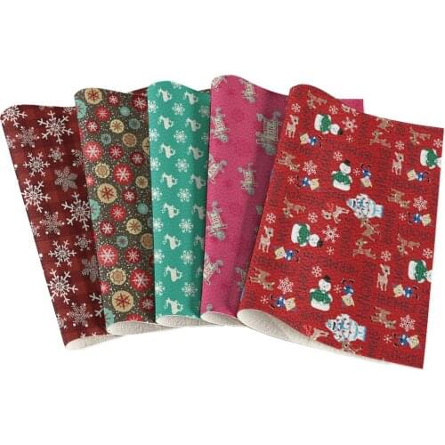 Christmas Faux Leather Sheet Printed Synthetic Leather Vinyl Fabric DIY Earring Bowknot Craft 22*30Cm