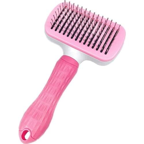 Self Cleaning Slicker Brush for Dogs and Cats Pet Grooming Tool for Dogs and Cats with Medium Long Hair Pink