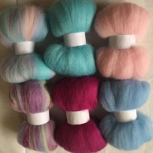 WFPFBEC wolvilt mixed clolrs feutrine naaldvilten lana merino wool fibre roving for needle feling 60g kit wool diy crafa 60g B10