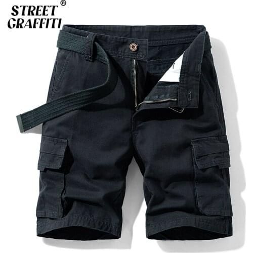 GRAFFITI Summer Men Cargo Shorts Cotton Relaxed Fit Solid Mens Short 2021 New Spring Casual Pants Clothing Social Cargo Short