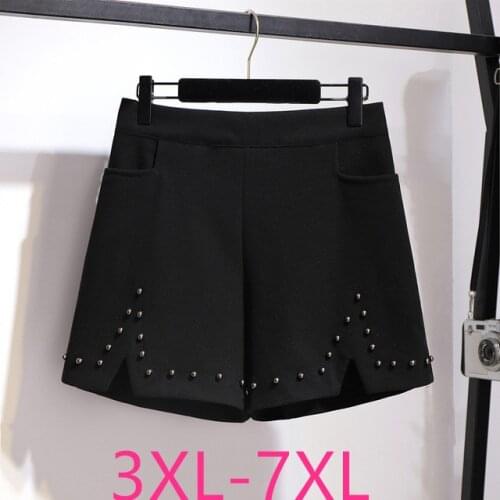 New spring autumn plus size shorts for women large loose elastic waist wide leg thick work wear shorts black 4XL 5XL 6XL 7XL