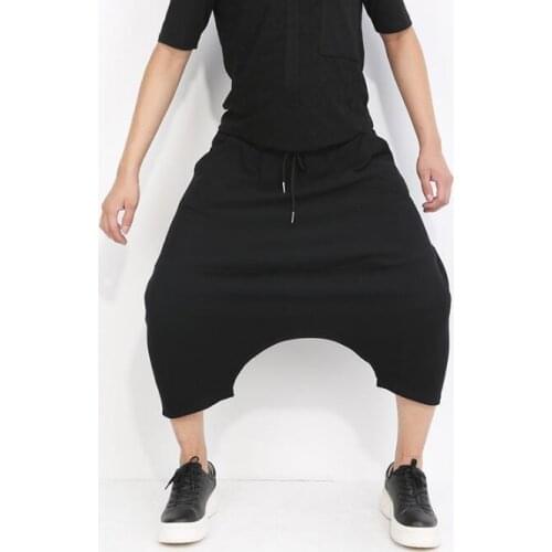 Summer cotton personality fashion harem pants mens low crotch trousers pantalones hombre cargo feet pants for men pantalon homme