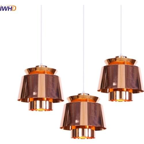 IWHD Rose Golden LED Pendant Lights Simple Nordic Hanglamp Loft Vintage Pendant Lamp Fixtures Home Lighting Suspension Luminaire