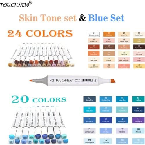 TOUCHNEW 24/20Colors Skin Tone Marker Blue Set Sketch Alcohol Markers Pen For Drawing Portrait Animation Blue color sea