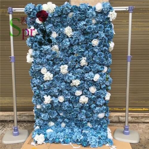 SPR Custom 3D Blue Flowerwall Wedding Artificial Silk Rose Flower Wall roll cloth backdrop