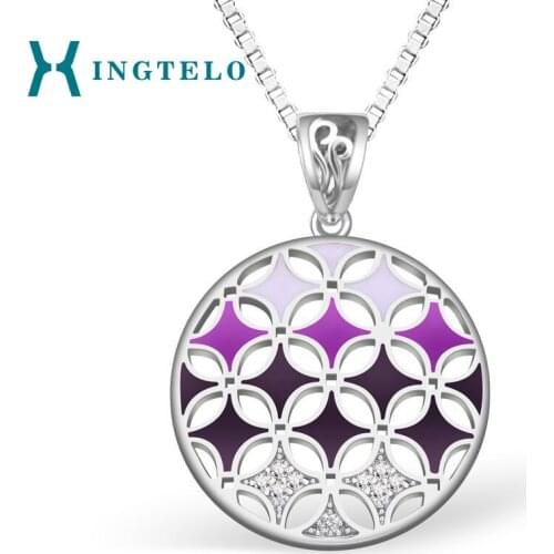 XINGTELO 925 Sterling Silver Pendant and Chain Hollow Round Pendant Colorful Enamel Pattern Classic Silver Accessories for Women