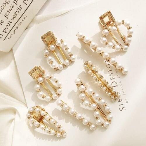 Hot Sale Women Girls Fashion Elegant pearl crystal Hair Clips alloy Hairpins Female Hair Styling Accessories F016