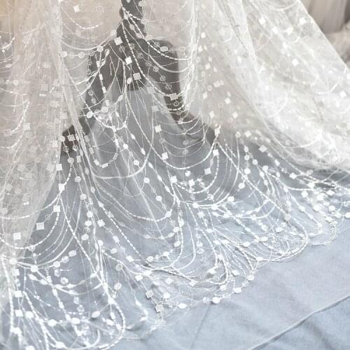 1yard 130cm Wave tassel Water-soluble beads sequin embroidery lace fabric DIY costume dress wedding dress