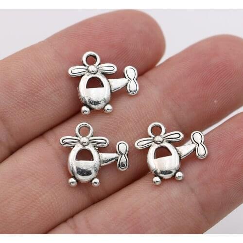 10PCS Tibetan Silver Plated Helicopter Charms Pendants for Jewelry Making Earrings Bracelet DIY Handmade 14x15mm
