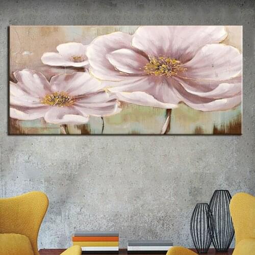 100% Hand Painted Pink Flowers Handmade Oil Paintings Modern Wall Art Pictures Abstract On Canvas For Home Decor Bedroom