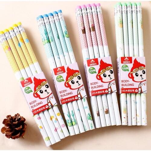 200pcs kawaii wooden pencil HB cute flower wood pencil with eraser for office school students writing supplies korean stationary