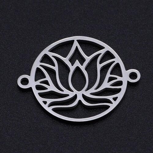 5pcs/lot Stainless Steel Lotus Flower Connector Charm Pendant Wholesale Accept OEM Order Connector Bracelet Making Charms
