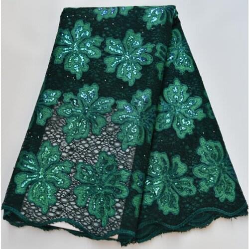 5yards/pc ) High quality green African tulle lace double net French lace fabric with sequins embroidery for party dress FLP205